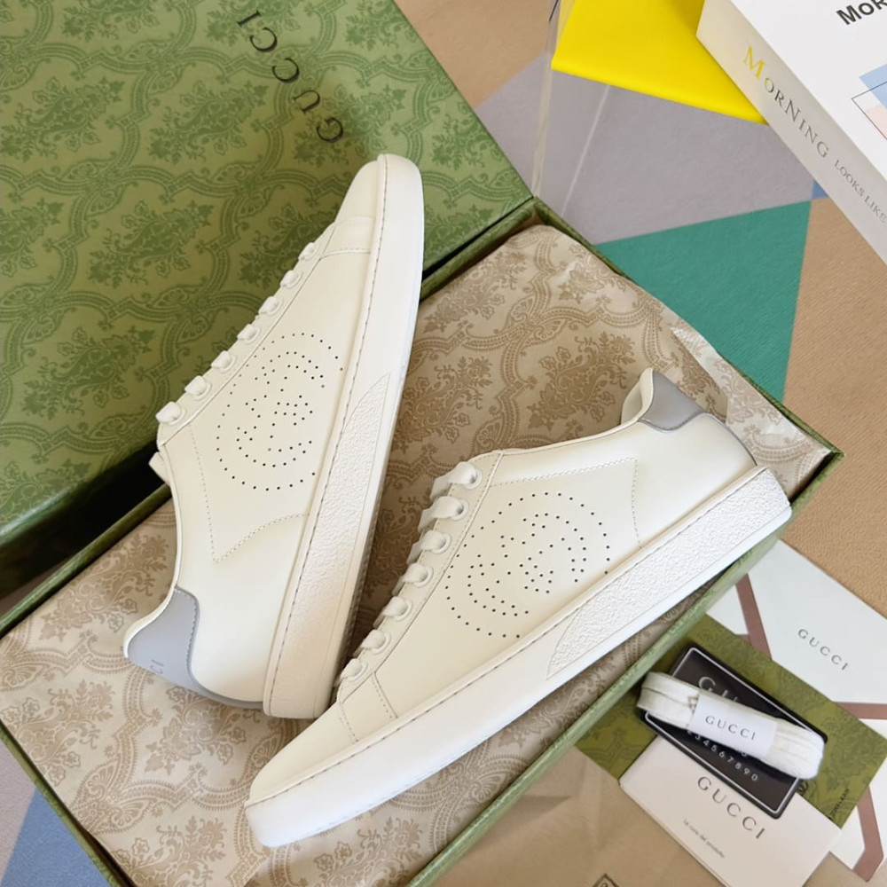 Gucci White and Grey Interlocking G Ace Sneaker 599147