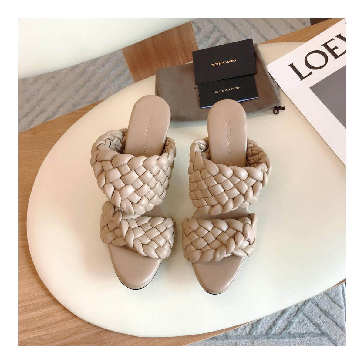 Bottega Veneta BV Curve Sandals 621213 Tapioca