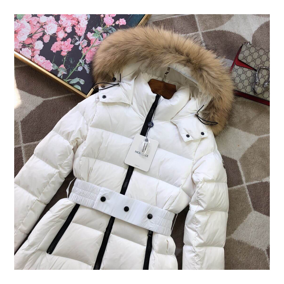 Moncler Hudson Long Puffer Coat w/ Fur Hood F209