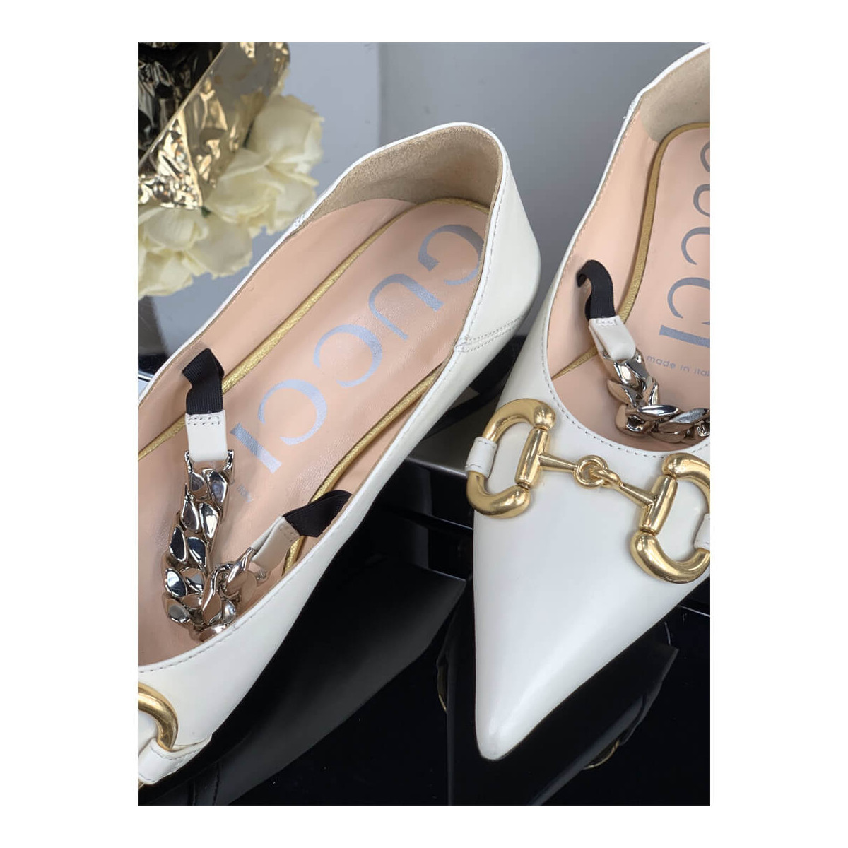 Gucci Leather Ballet Flat With Horsebit 621161 White