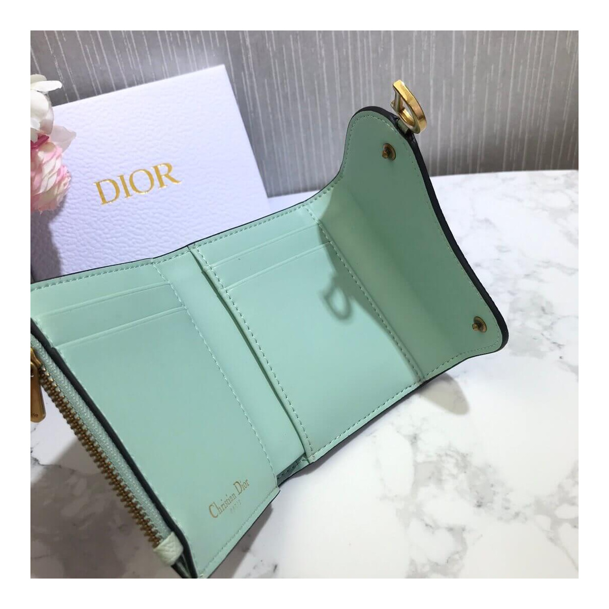 Christian Dior Grained Calfskin Saddle Lotus Wallet S5652