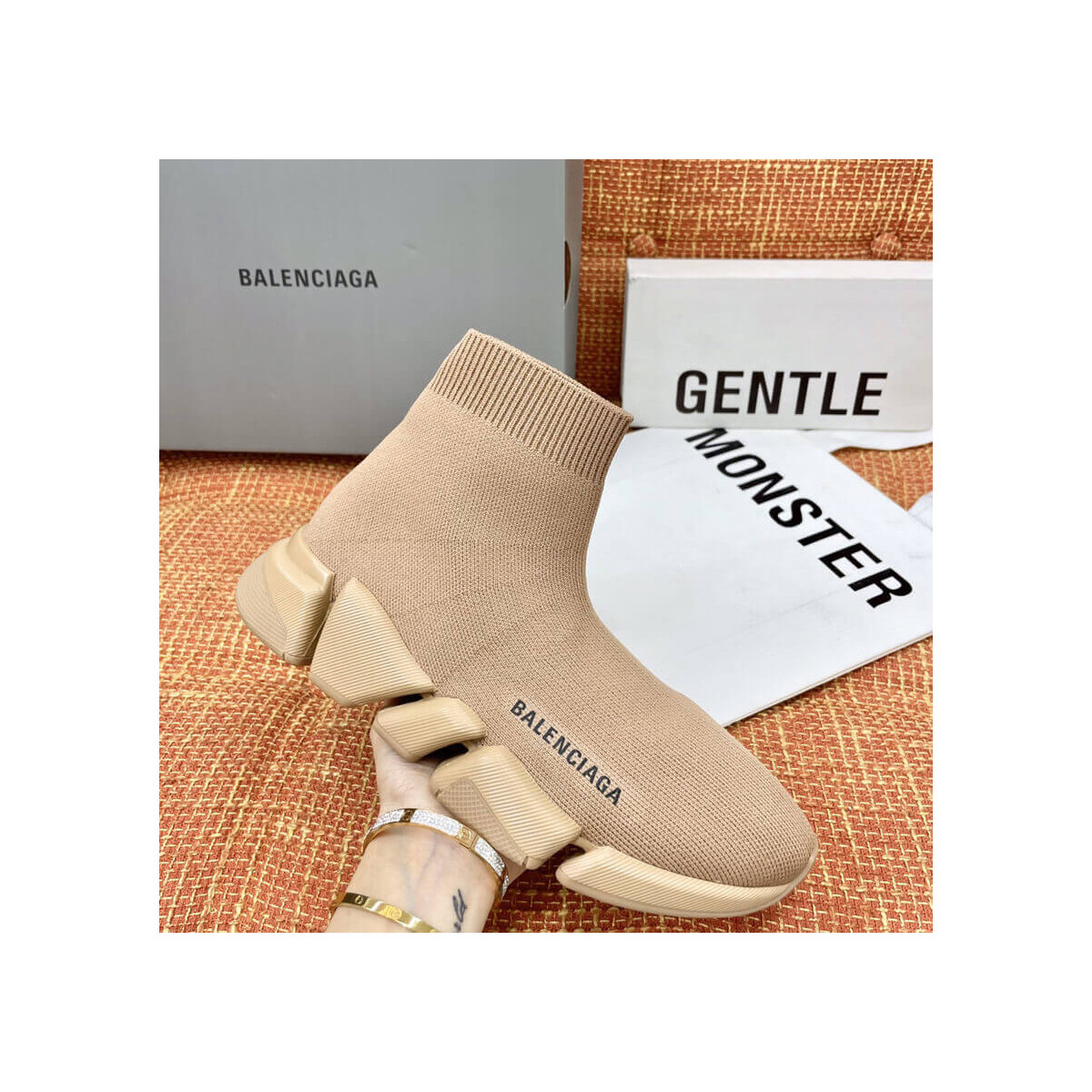 Balenciaga Speed 2.0 Knit Sock Sneakers 617239 Tan