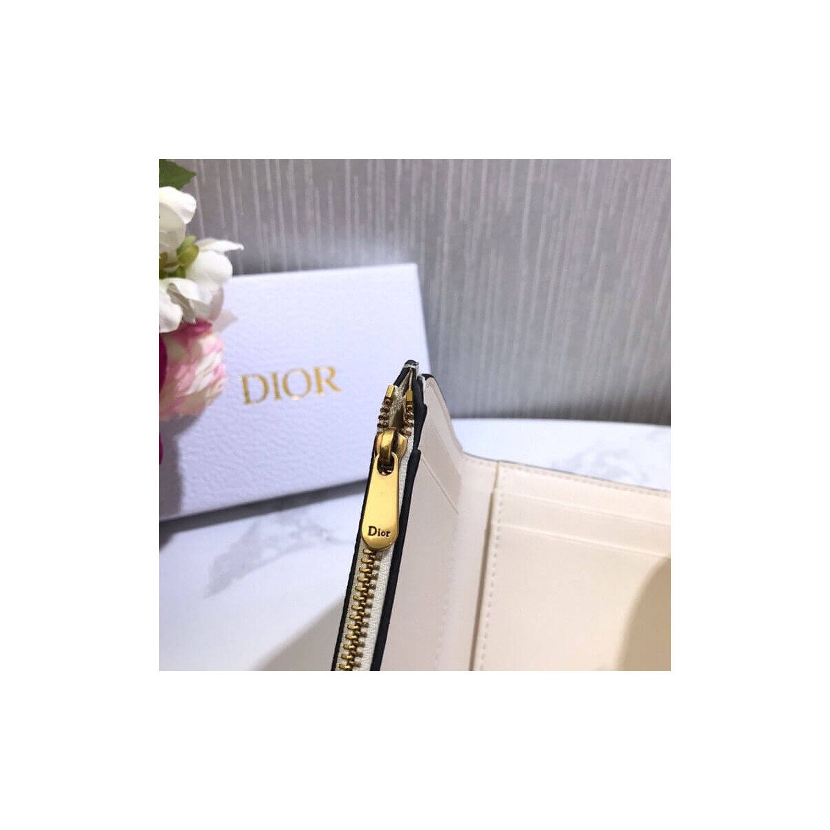 Christian Dior Grained Calfskin Saddle Lotus Wallet S5652