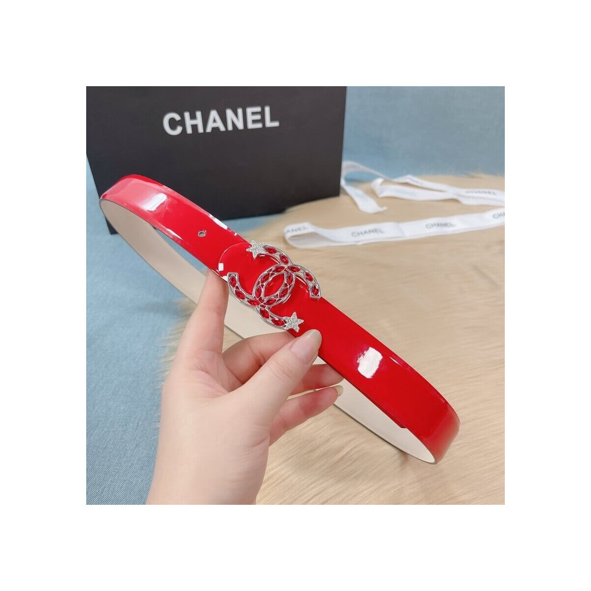 Chanel Patent Leather CC Logo Skinny Belt