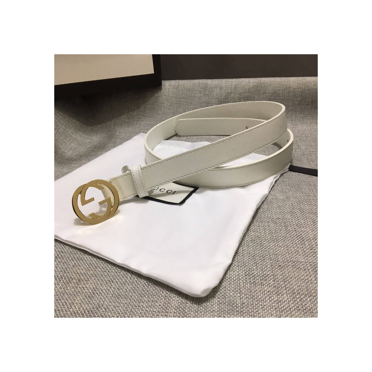 Gucci White Leather Belt With Double G Buckle 20mm