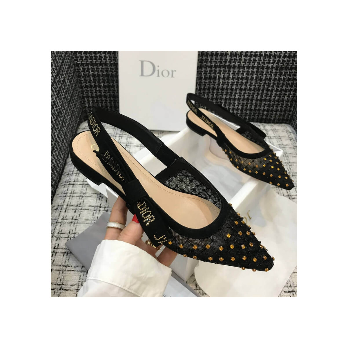 Dior J&#039;adior Slingback Ballerina Flat with Thread and Bead Embroidery P766