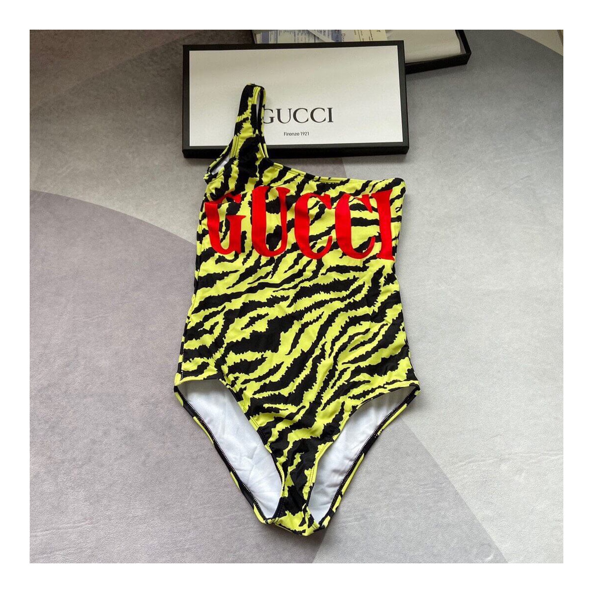 Gucci One-Shoulder Sparkling Logo Swimsuit 278618