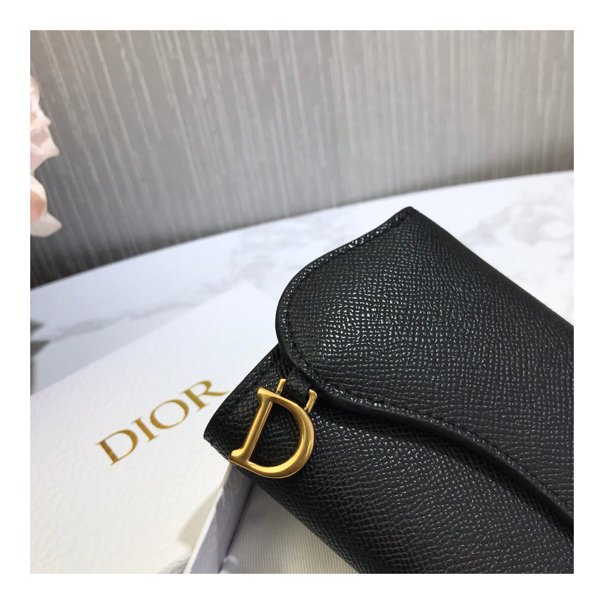 Christian Dior Grained Calfskin Saddle Lotus Wallet S5652