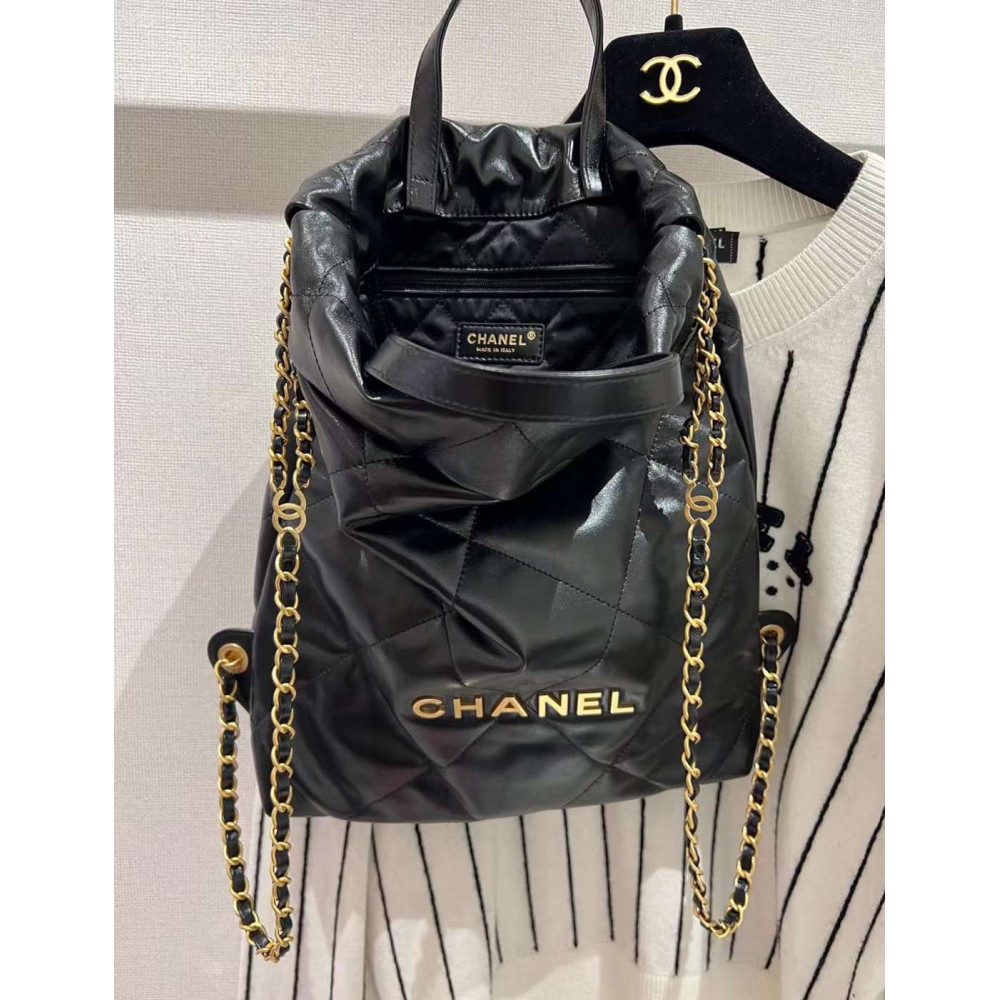 Chanel 22 Backpack in Black Shiny Calfskin AS3859