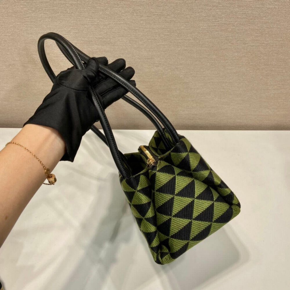 Prada Small Symbole Bag Embroidered Fabric 1BA368 Black/Ivy Green