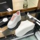 Chanel Grained Calfskin Leather Thick Sole Logo Sneakers G38808 White Light Pink