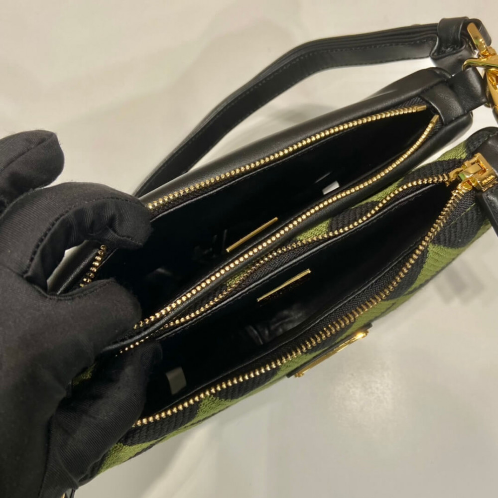 Prada Symbole Leather and Fabric Mini Bag 1BC176 Black/Ivy Green