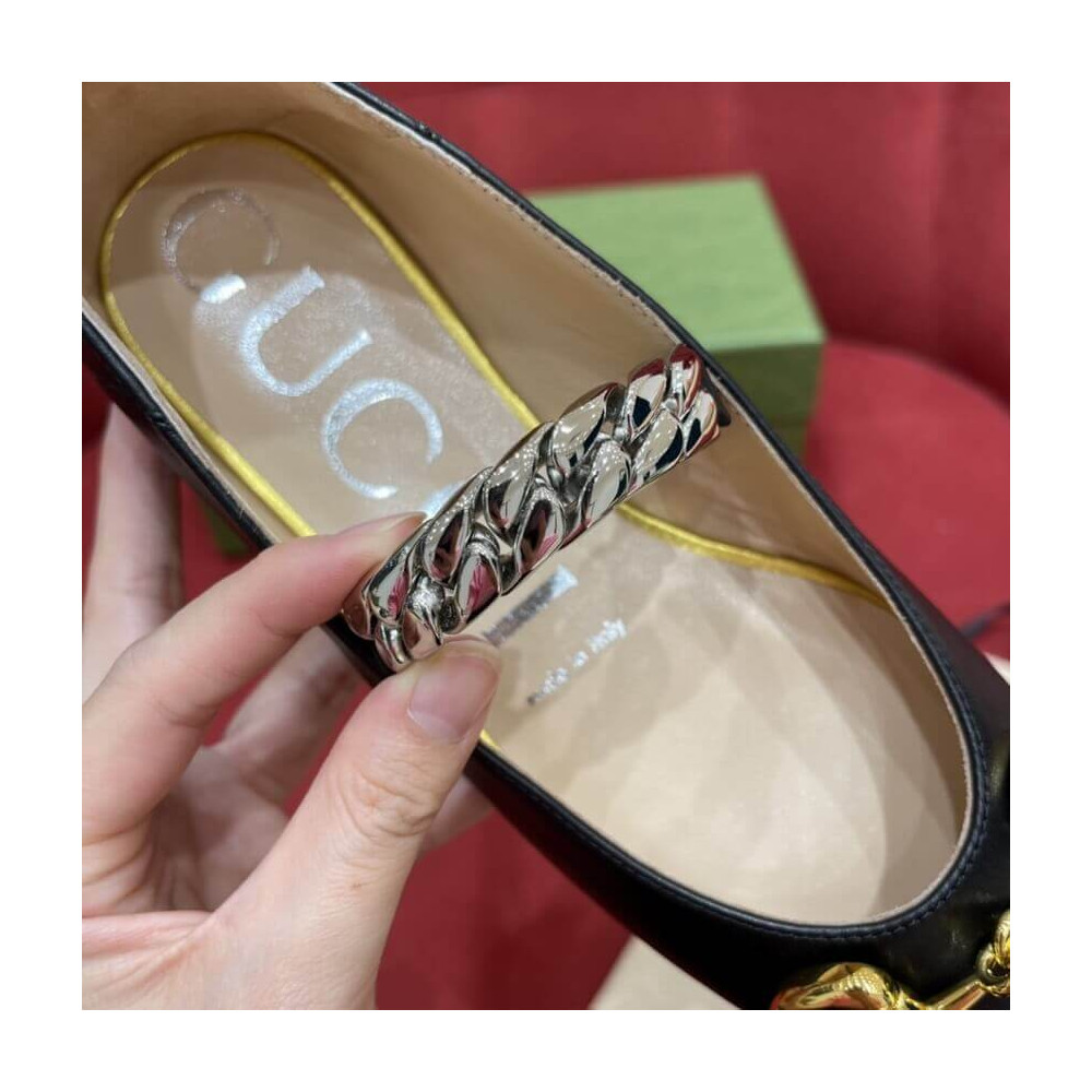 Gucci Chain Leather Ballet Flats with Horsebit 621161