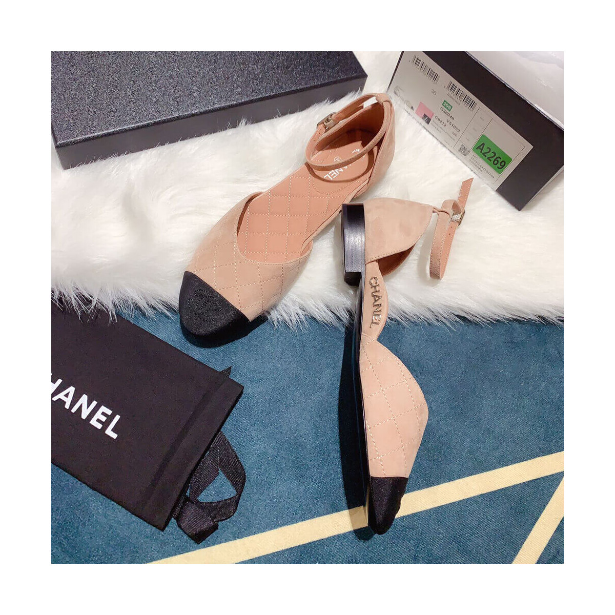 Chanel Suede Calfskin &amp; Grosgrain Mary Janes G36048