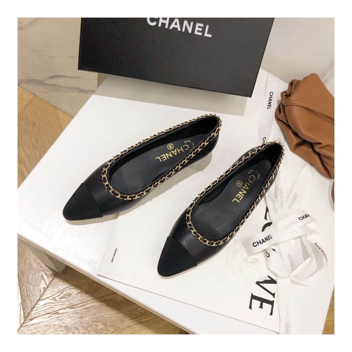 Chanel Grosgrain and Lambskin Chain 4.5cm Heel Ballerinas G35389