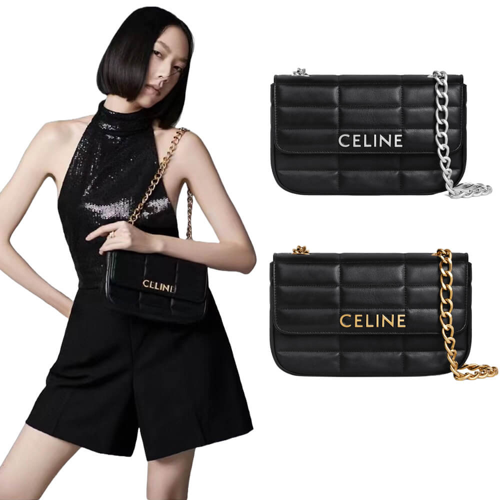 Celine Matelasse Chain Shoulder Bag 111273 Quilted Black