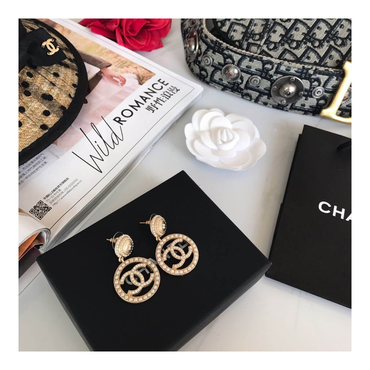 Chanel CC Pearl Hoop Earrings 460971