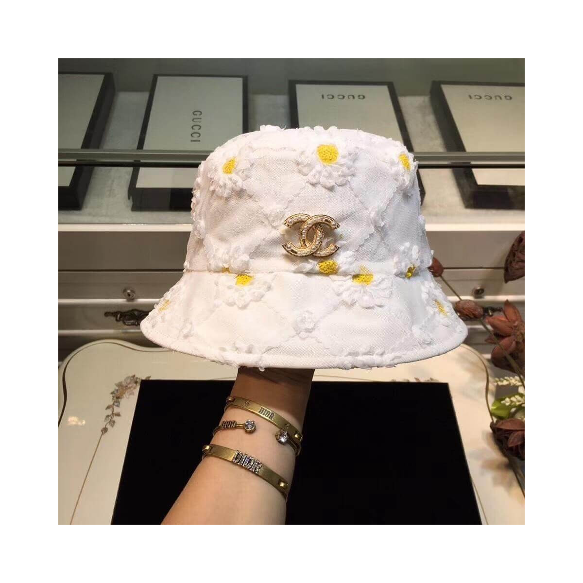 Chanel Flower and Lace Fedora Hat D011