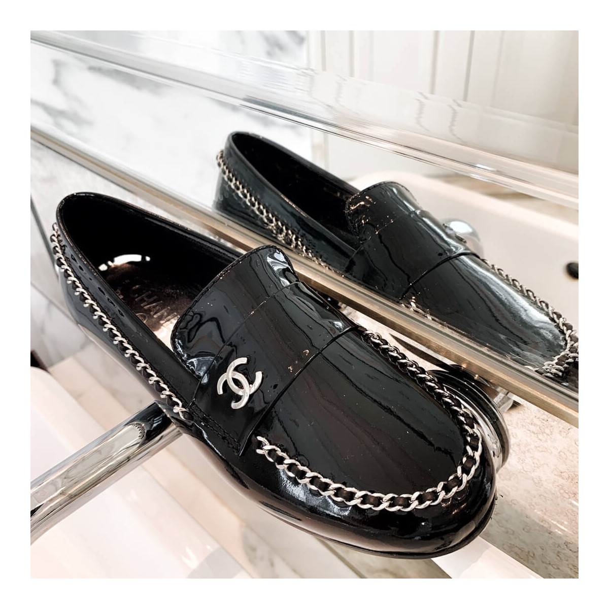 Chanel Patent Leather Chain Loafers G35631