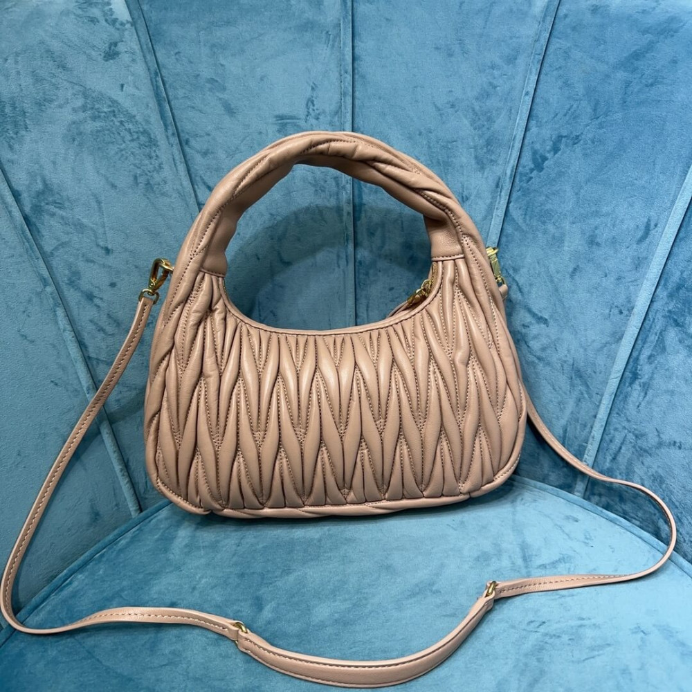 Miu Miu Wander Matelasse Nappa Leather Hobo Bag 5BC153 Sand Beige