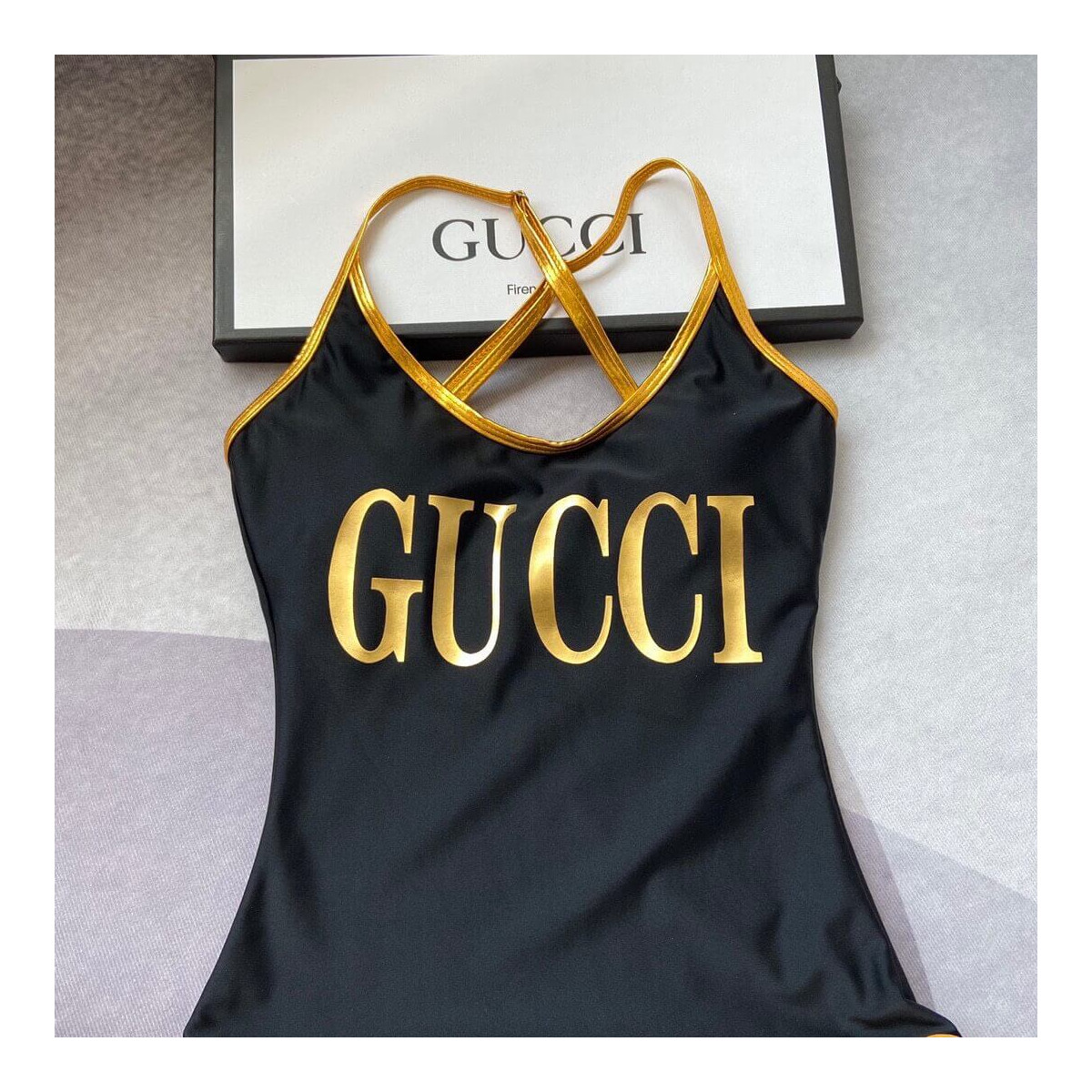 Gucci Stretch Fabric Swimsuit With Gucci Print 574126