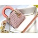 Lady Dior Mini Coral Pink Two-Tone Thread Embroidery Bag M0505 With Honeycomb Pattern And Rhinestones