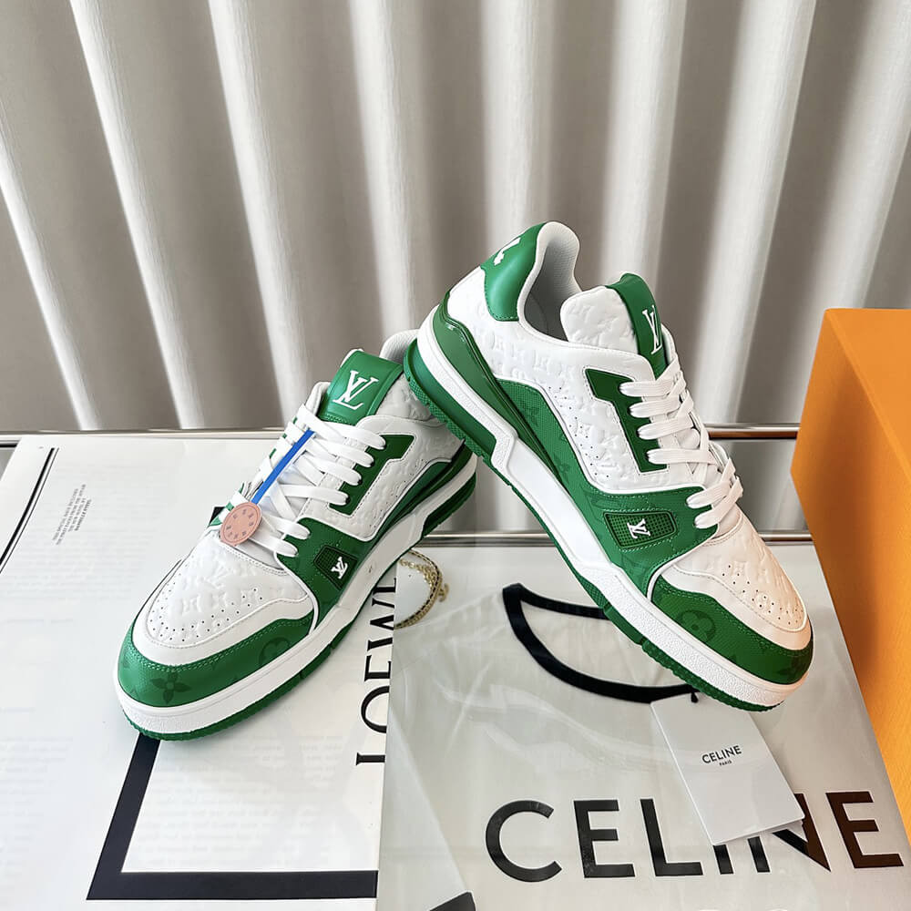 Louis Vuitton LV Trainer Sneaker Signature Green White 1AANG3