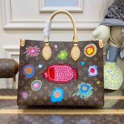 LV x YK OnTheGo MM with Faces Print and Embroidery M46429