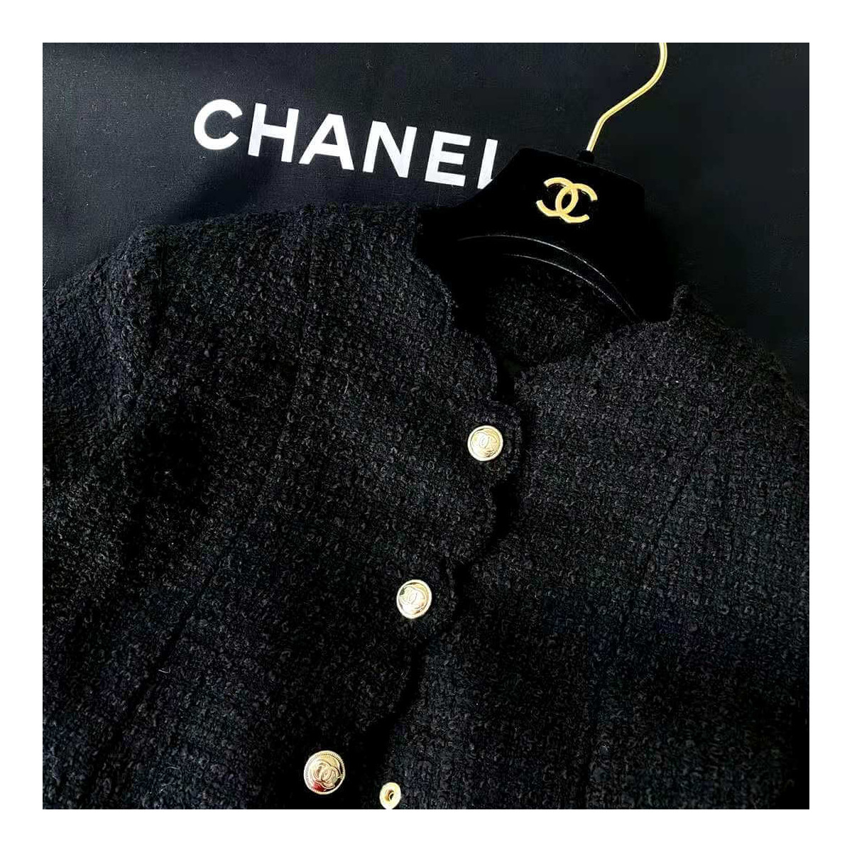 Chanel Wool Tweed Jacket P65347 Black