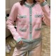 Chanel Light Pink &amp; Light Green Cashmere Two-Tone Cardigan A92648