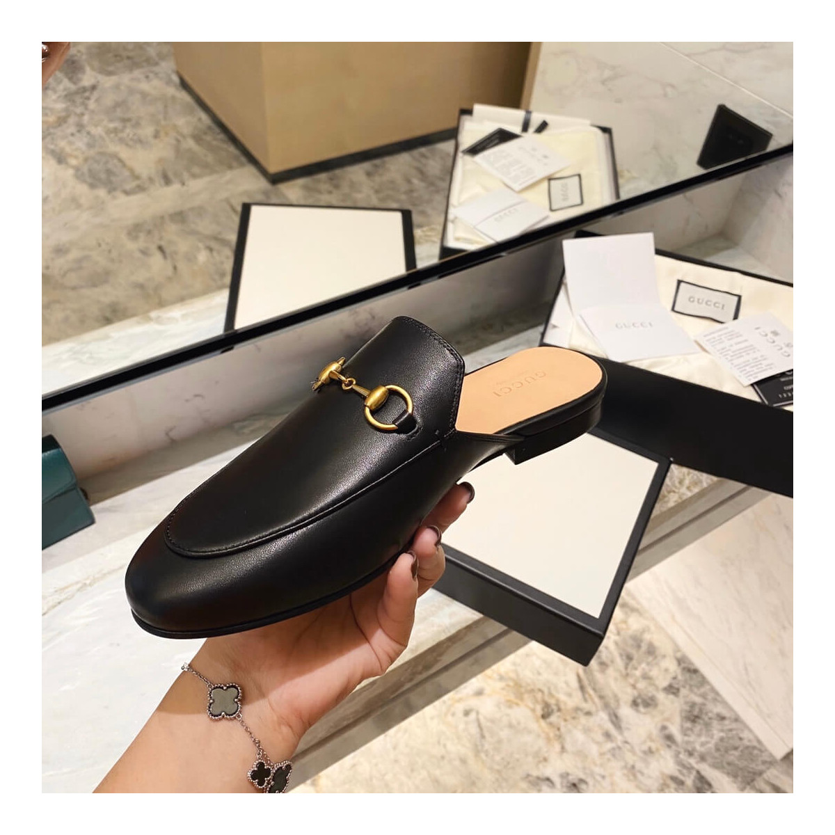 Gucci Princetown Leather Slipper 423513 Black