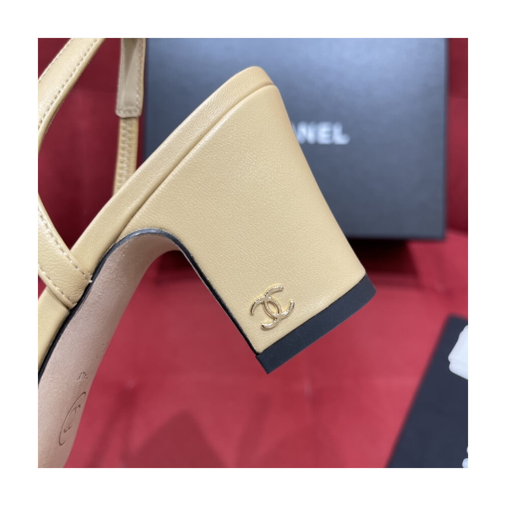 Chanel Goatskin &amp; Grosgrain Slingbacks Beige G31318