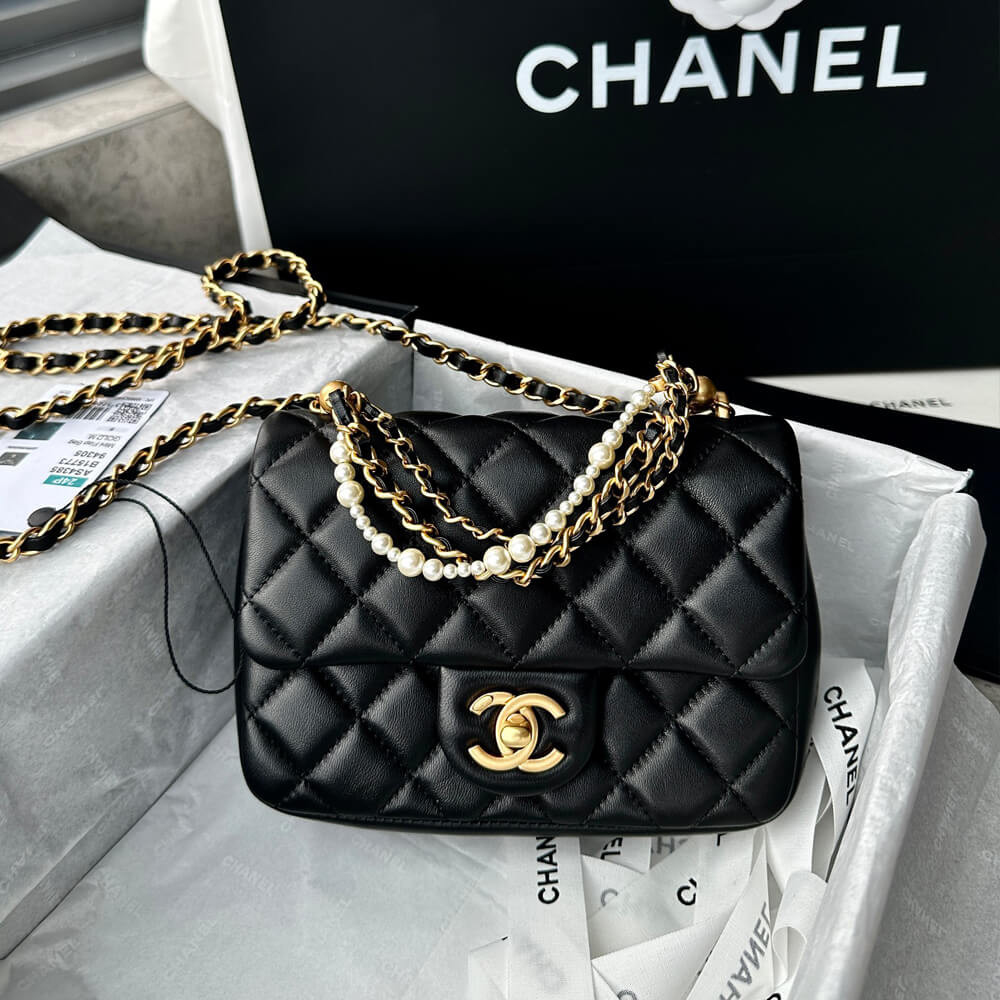 Chanel Mini Flap Bag with Pearl Top Handle Chain AS4385