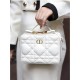 Christian Dior Caro Box Bag With Chain Latte Quilted Macrocannage Calfskin S5140