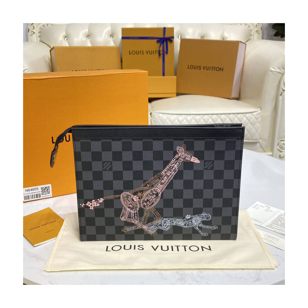 Louis Vuitton Damier Graphite Stamps Pochette Voyage MM N64605