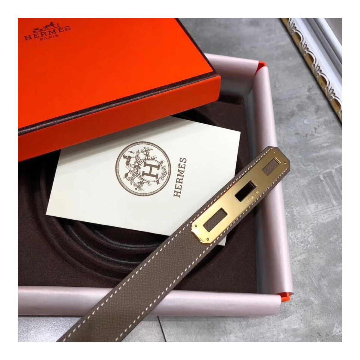 Hermes O&#039;Kelly 24 Belt H07960 Grey