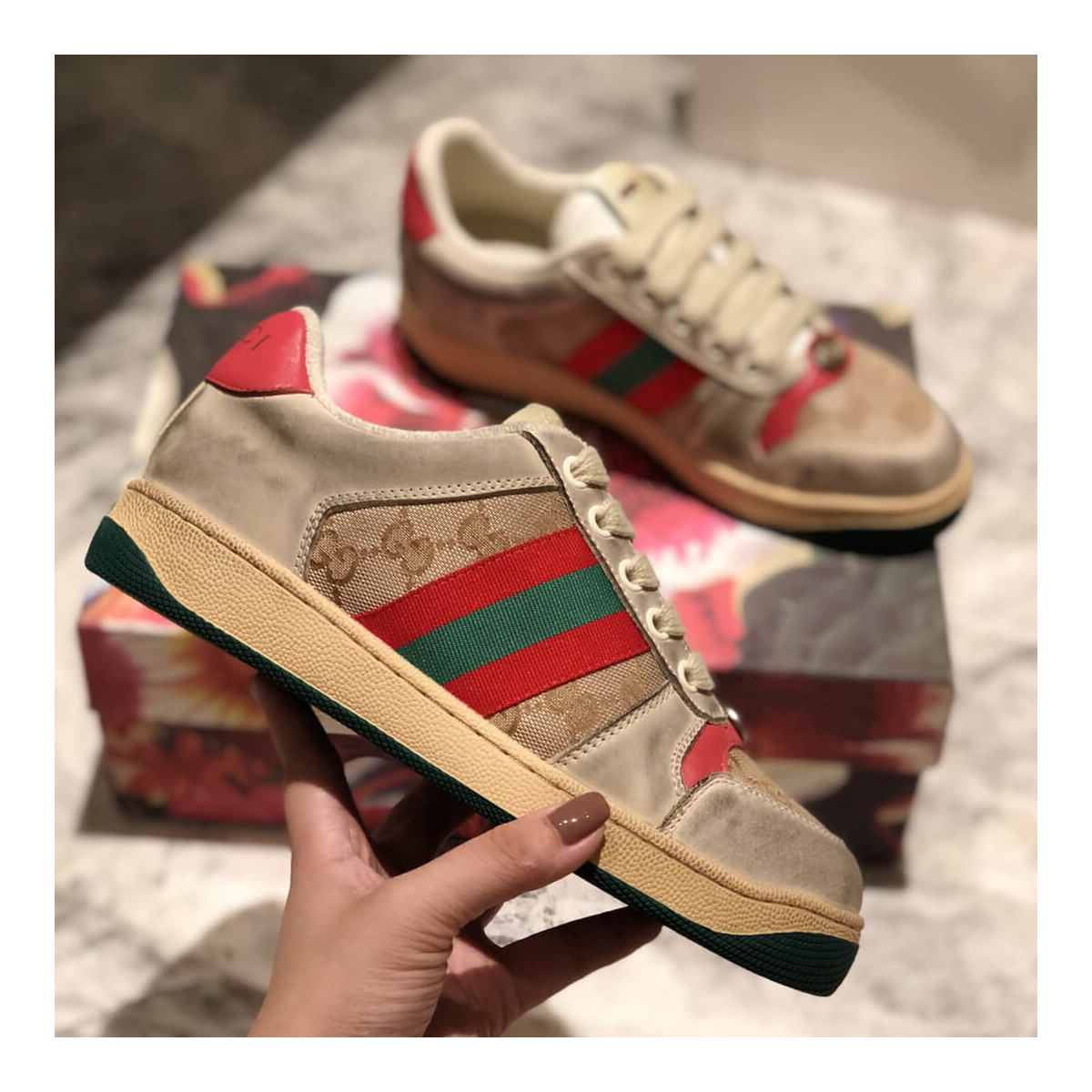 Gucci Screener Leather Sneaker 570443 Red