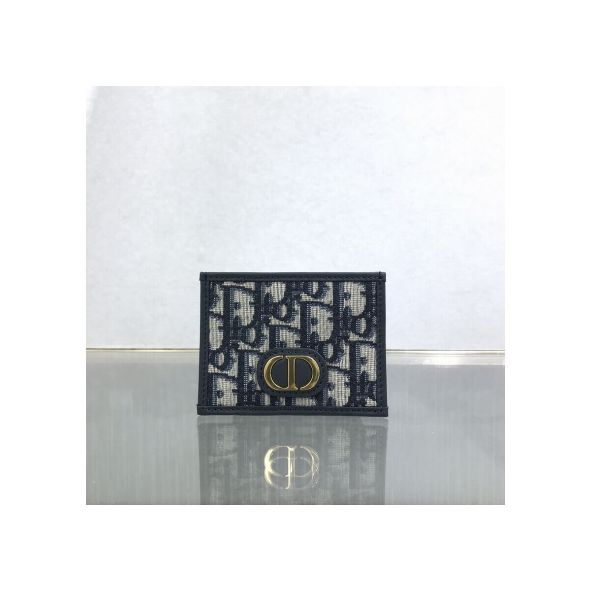 Dior 30 Montaigne Flat Card Holder Blue Oblique Jacquard S2098