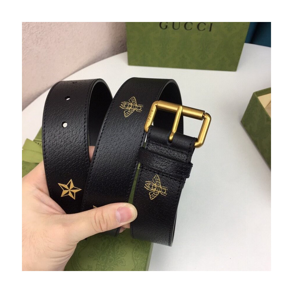 Gucci Calfskin Bees And Stars Print Belt 40mm 576179