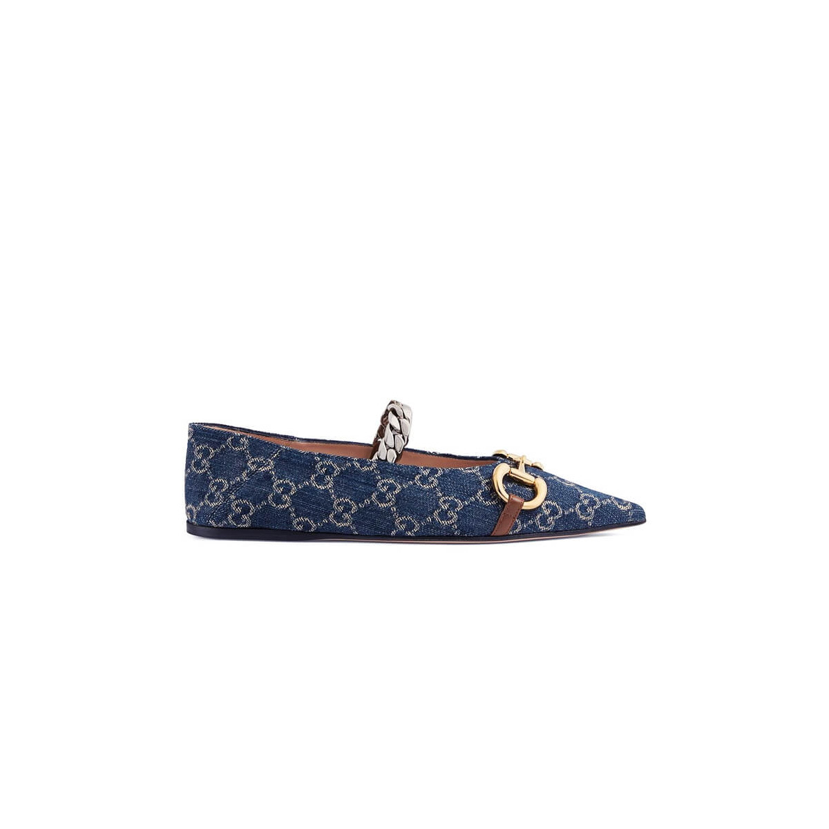 Gucci GG Horsebit Denim Ballet Flat With Horsebit