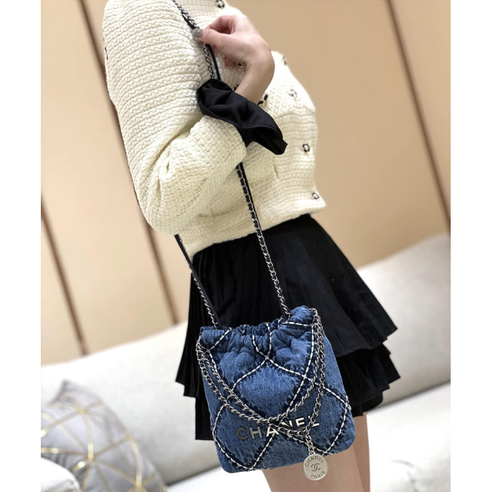 Chanel 22 Mini Handbag in Stitched Denim AS3980