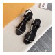 Chanel Open Toe Plain Leather Logo Heeled Sandals G36122