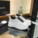 Chanel Grained Calfskin Leather Thick Sole Logo Sneakers G38808 White Black