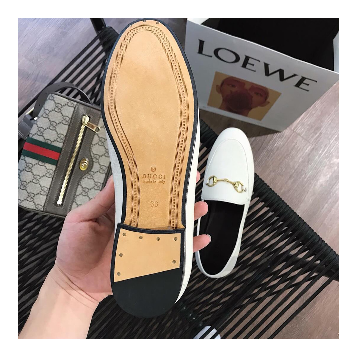 Gucci Leather Horsebit Loafer 414998 White