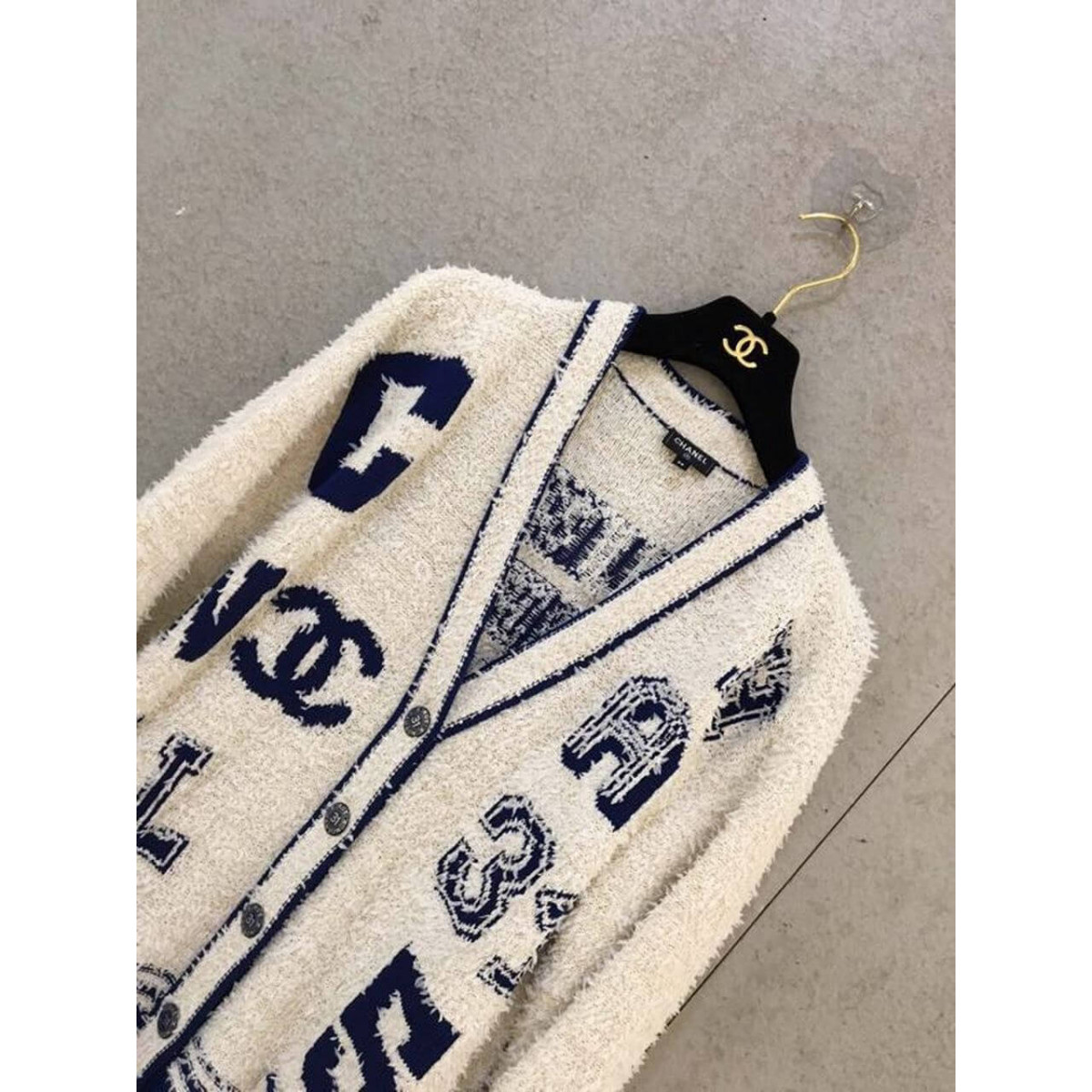 Chanel Varsity Logo iconic Oversized Wool Cashmere Cardigan C1401