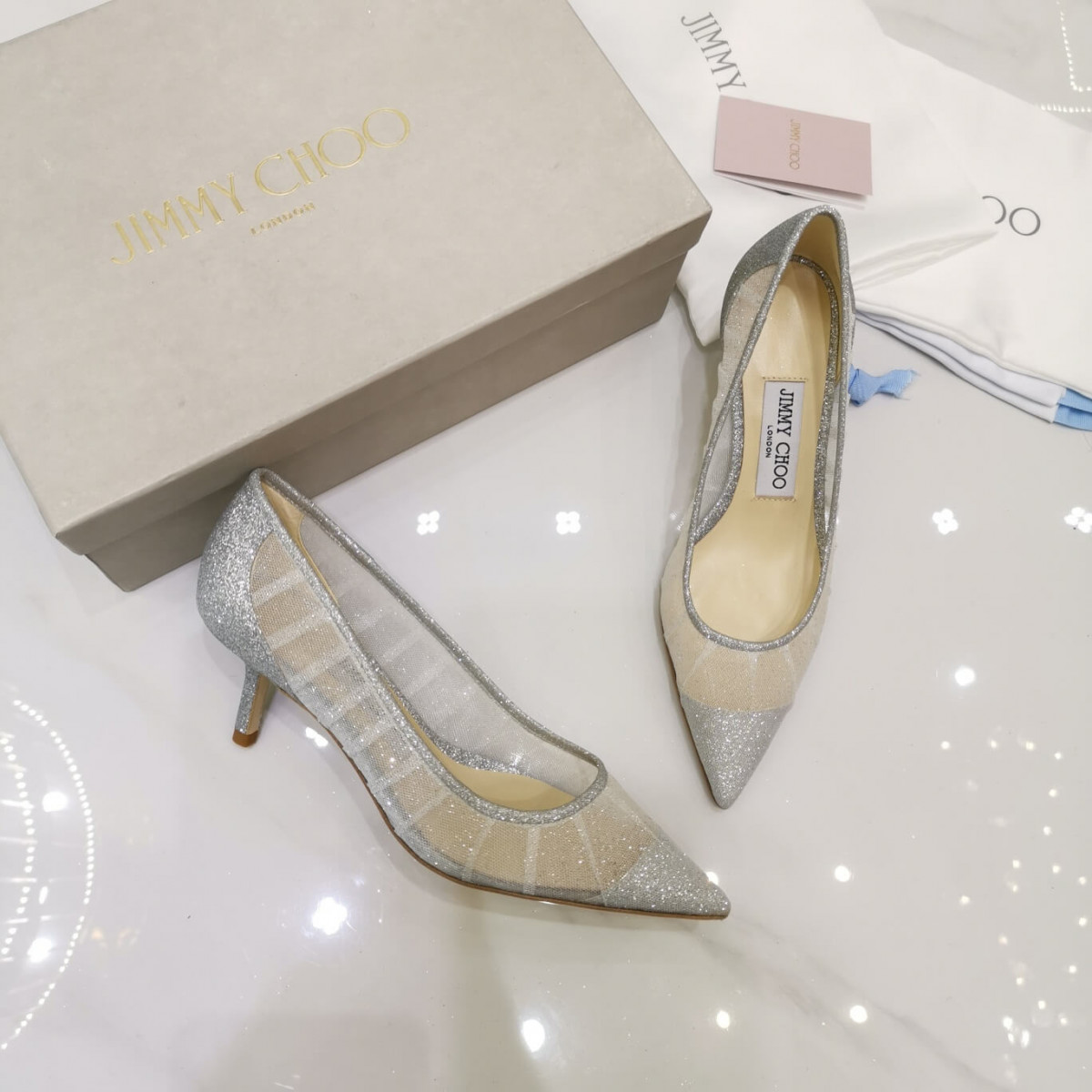 Jimmy Choo 6.5cm Glitter Tulle Stiletto Pumps 513800