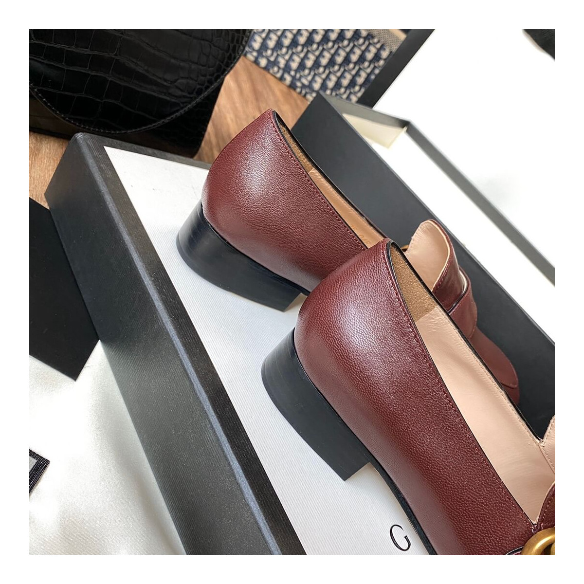 Gucci Leather Loafer with Double G 602496 Burgundy