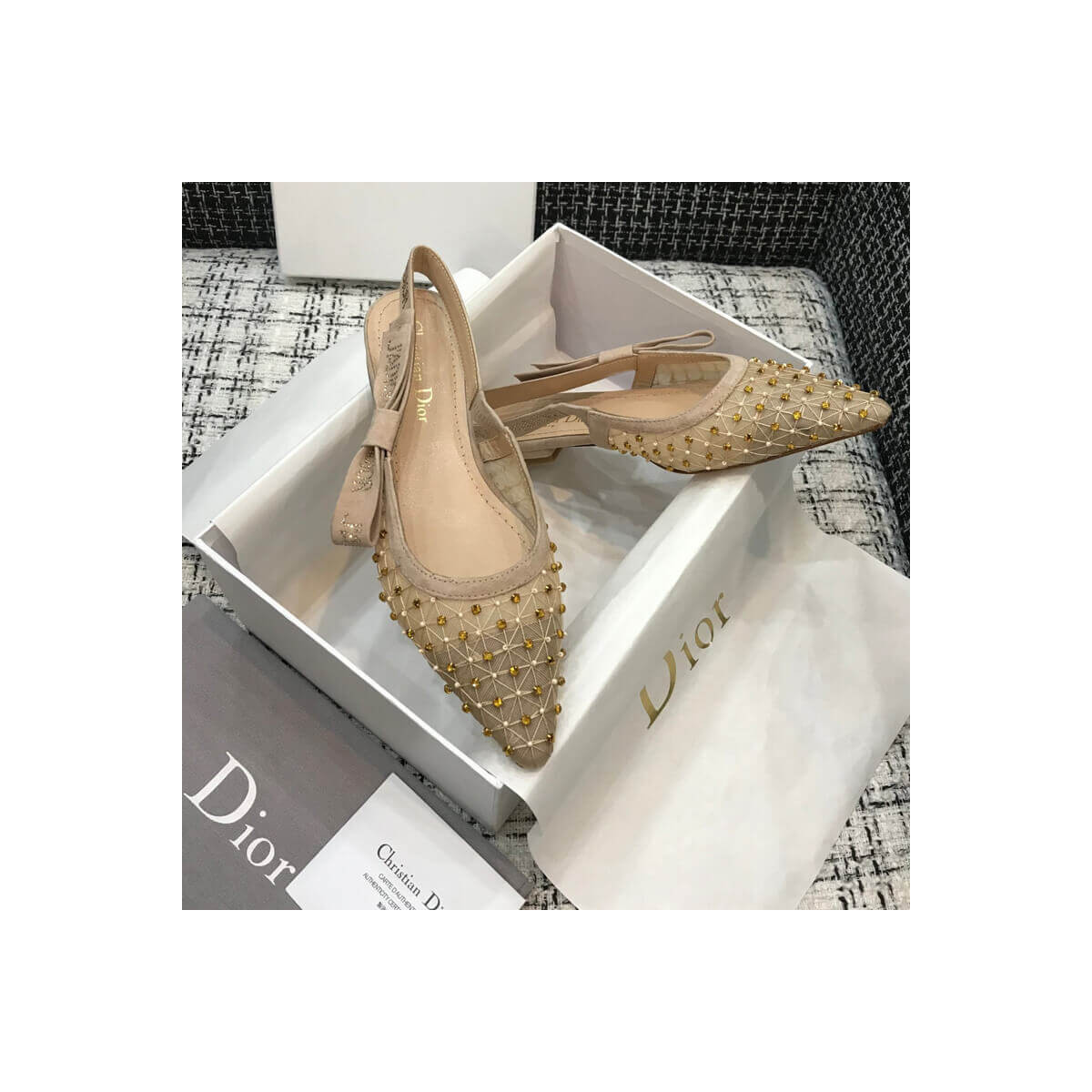 Dior J&#039;adior Slingback Ballerina Flat with Thread and Bead Embroidery P766