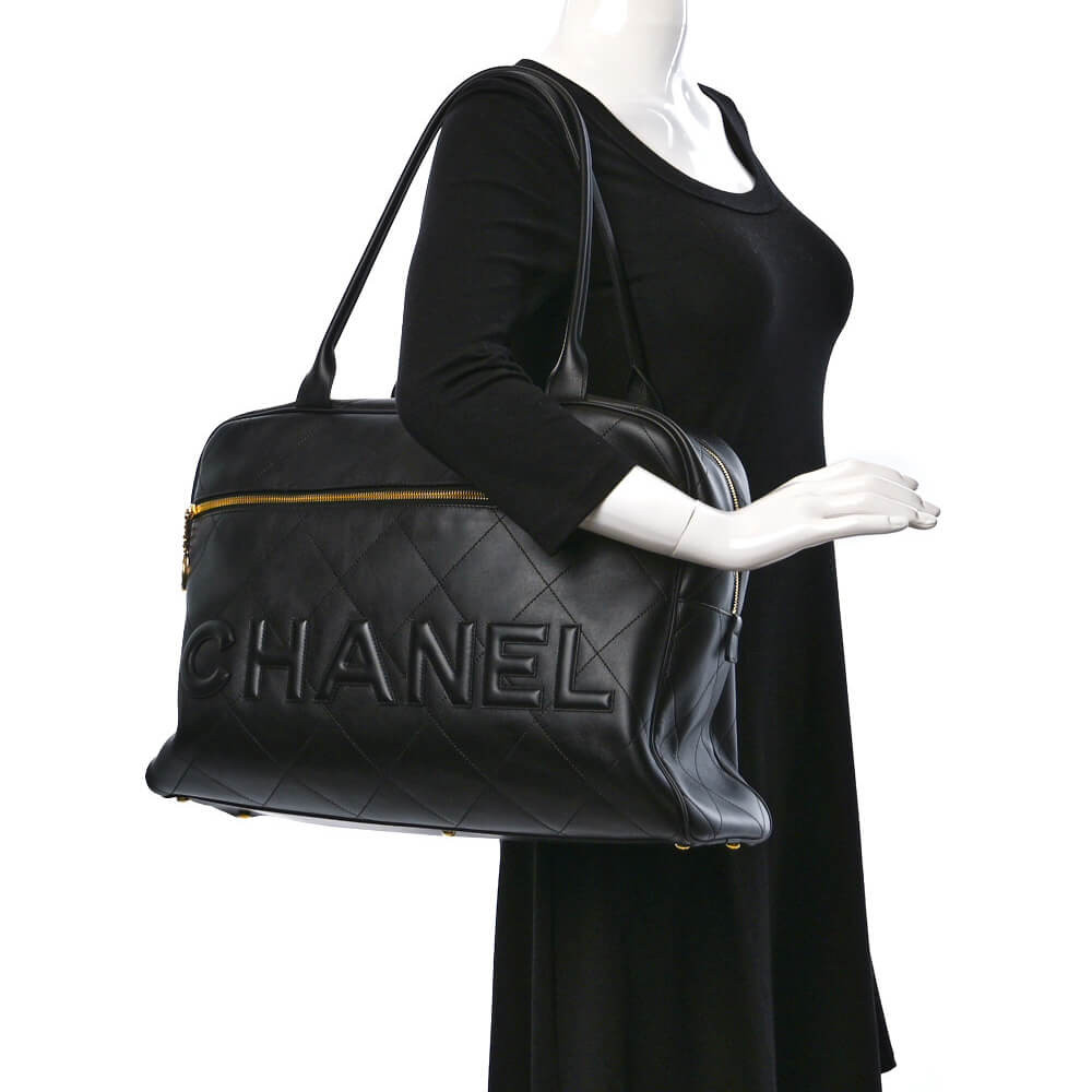 Chanel Calfskin Quilted Logo Maxi Bowling Bag AS3718