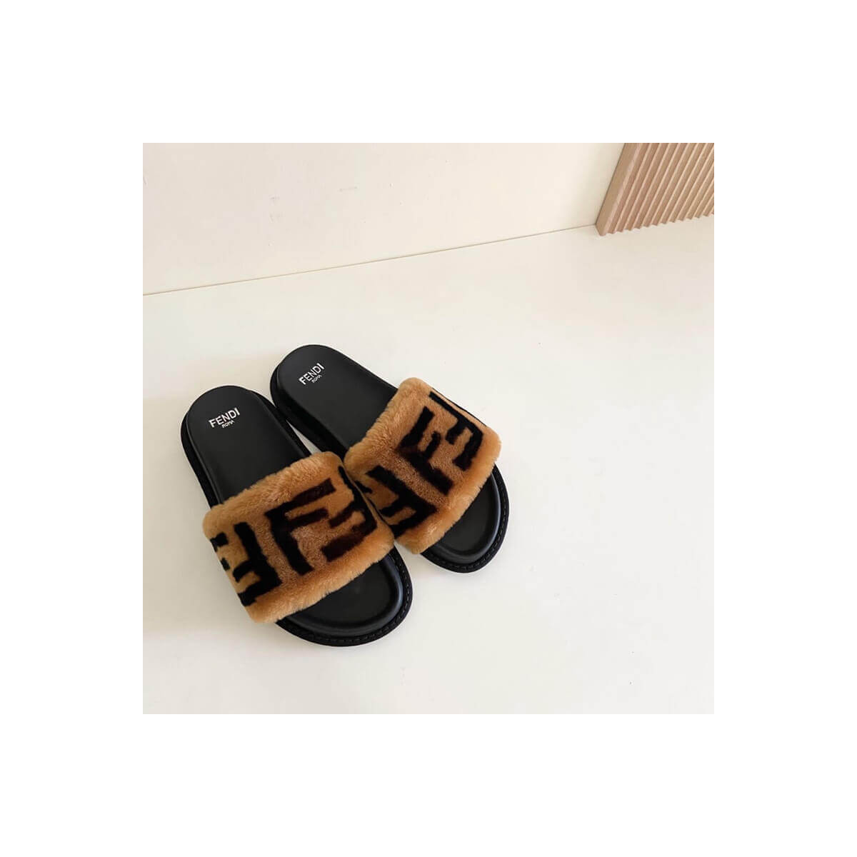 Fendi FF Fur Pool Slide Sandals F125